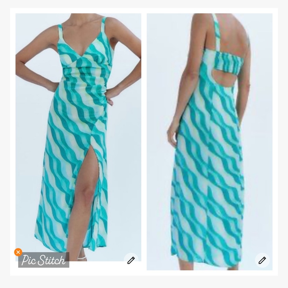 Zara Wavy Green Striped Midi Dress
